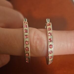 Elegant Pink Crystal Hoop Earrings